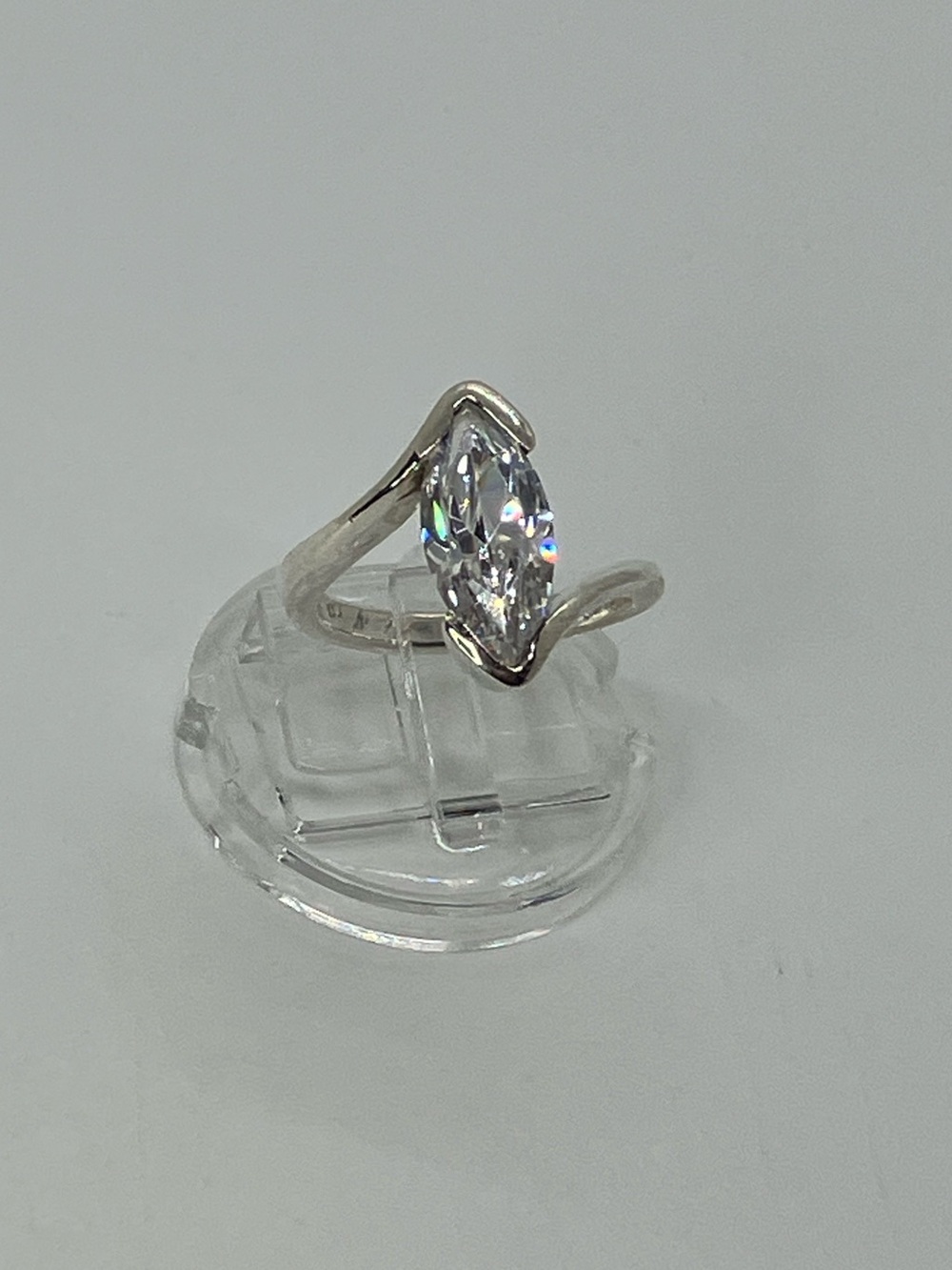 Vtg 925 Marquise CZ Solitaire Bypass Sterling Silver Ring